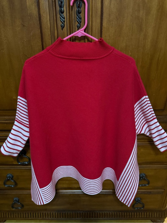 None Sweaters - Red Cowl-Neck Striped Hem & Sleeve Sweater